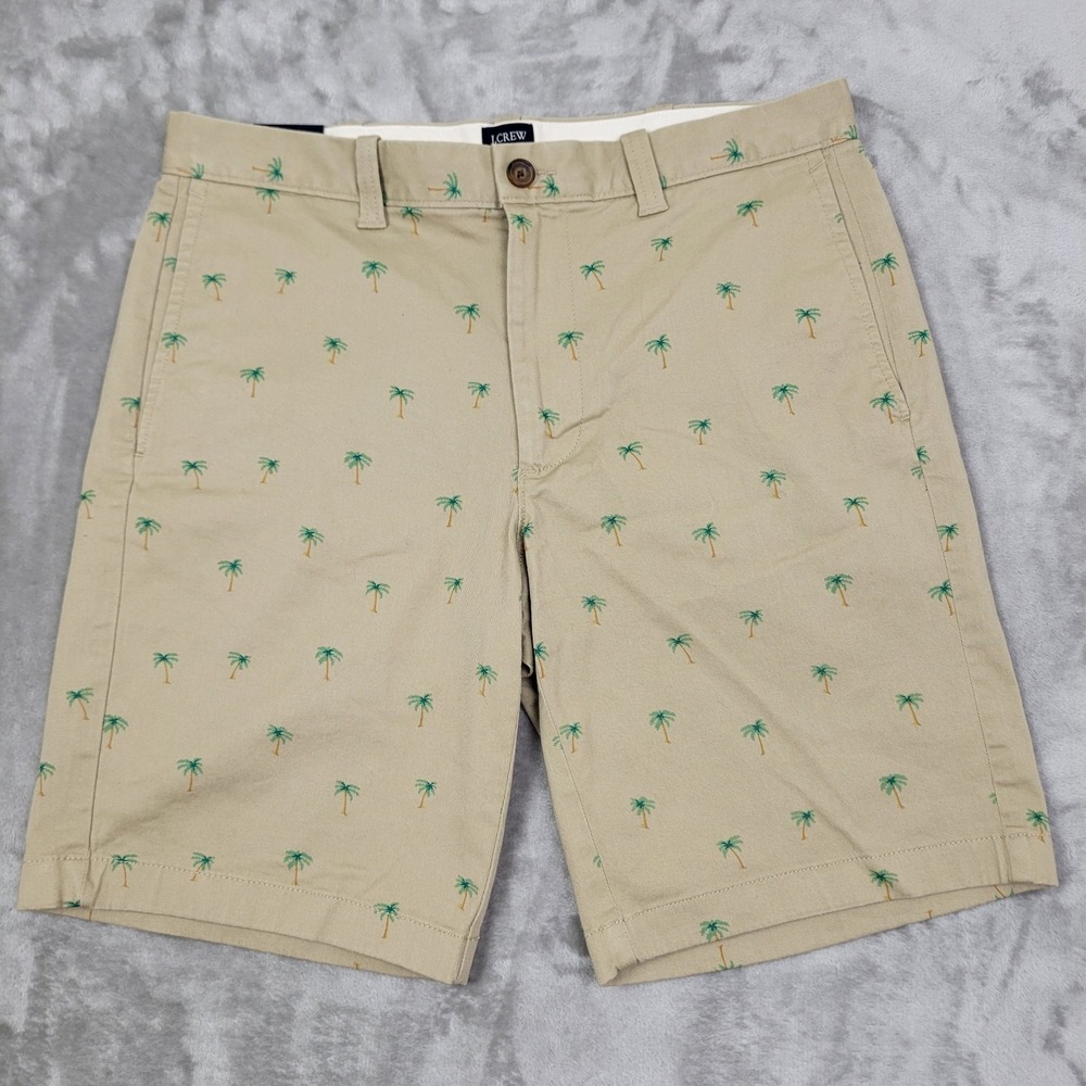 J.Crew Chino Shorts Khaki Size 31 Palm Tree Print 9" Inseam Classic Preppy